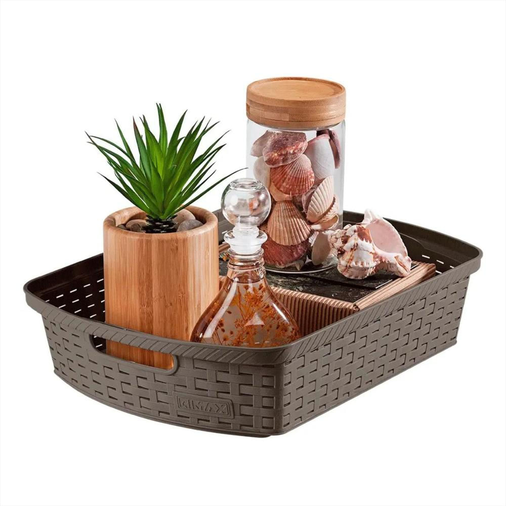 Canasta Rectangular Con Manijas En Plastico Multiusos 6 L Resistente Color Mocca img #2