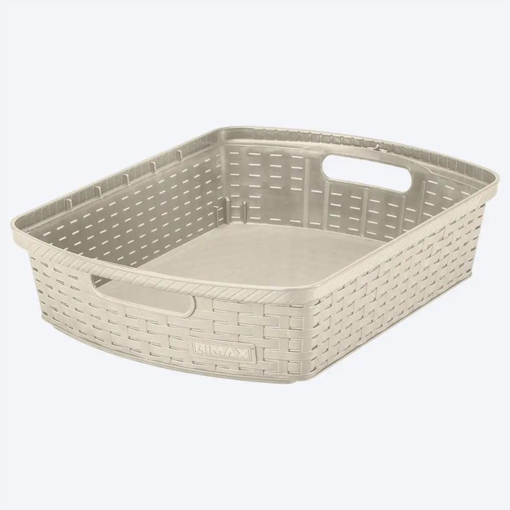 Canasta Rectangular Con Manijas En Plastico Multiusos 6 L Resistente Color Taupe img #1