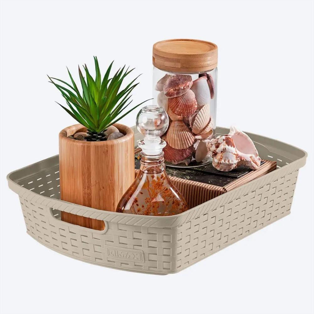Canasta Rectangular Con Manijas En Plastico Multiusos 6 L Resistente Color Taupe img #2