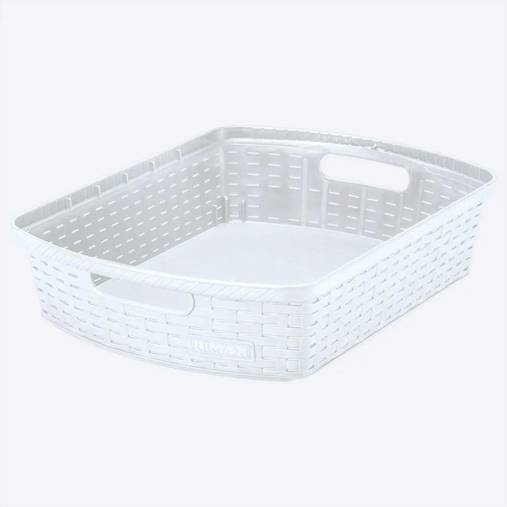 Canasta Rectangular Con Manijas En Plastico Multiusos 6 L Resistente Color Blanco Nieve img #1