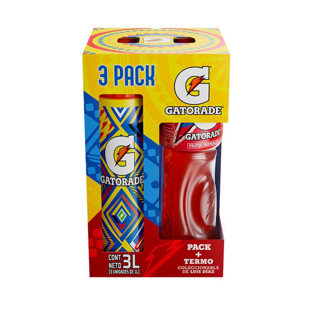 Bebida Hidratante GATORADE Surt 1L X3 Of + Termo (3000  ml) img #1