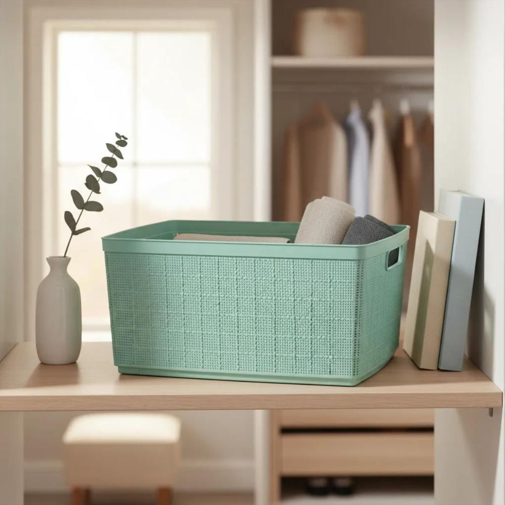 Canasta Rectangular En Plastico Multiusos Con Manijas Laterales 30 Litros Color Celeste img #3