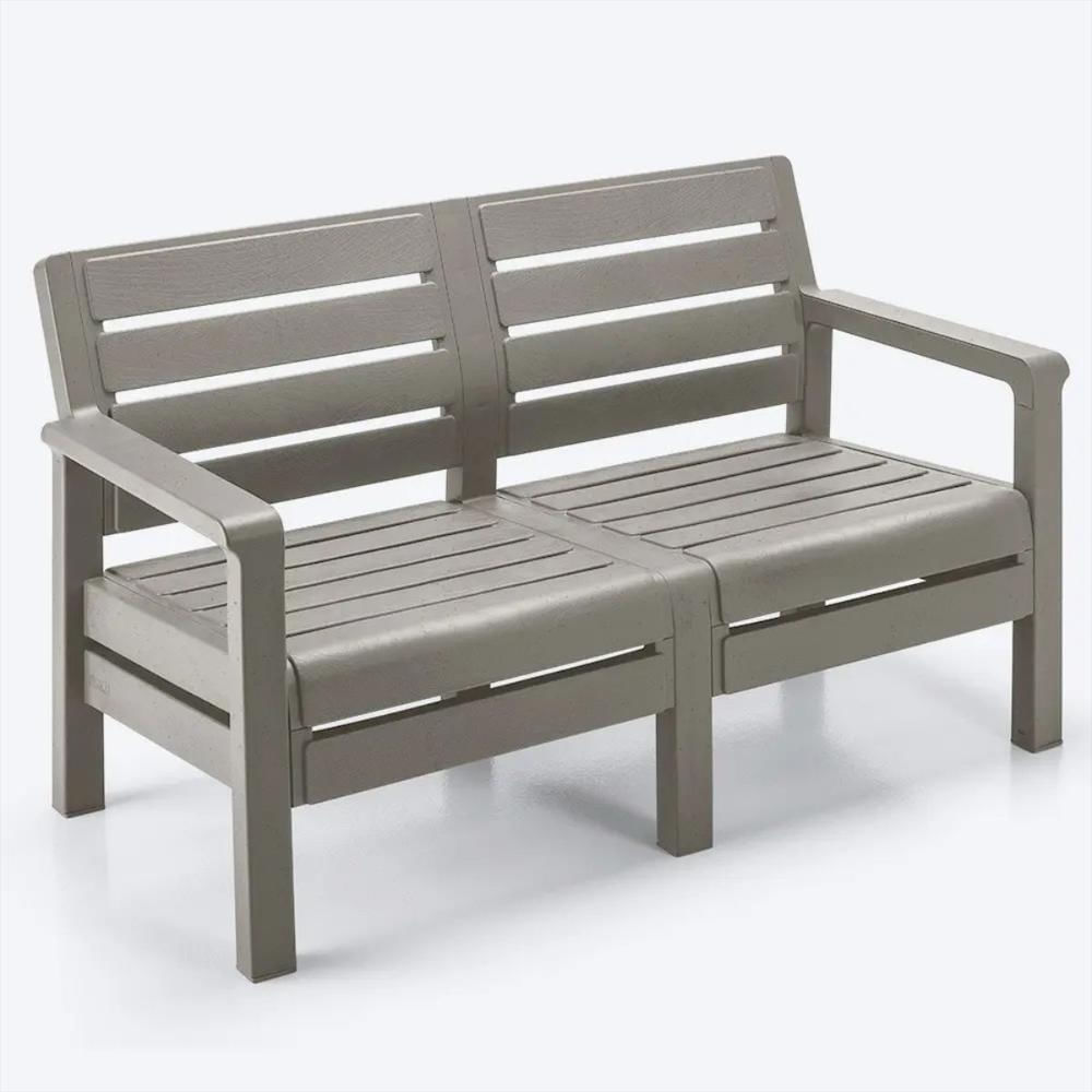 Juego De Sala En Plastico Para Exteriores De Sofá Doble Puesto Mas Mesa Rectangular Color Gris Oscuro img #1