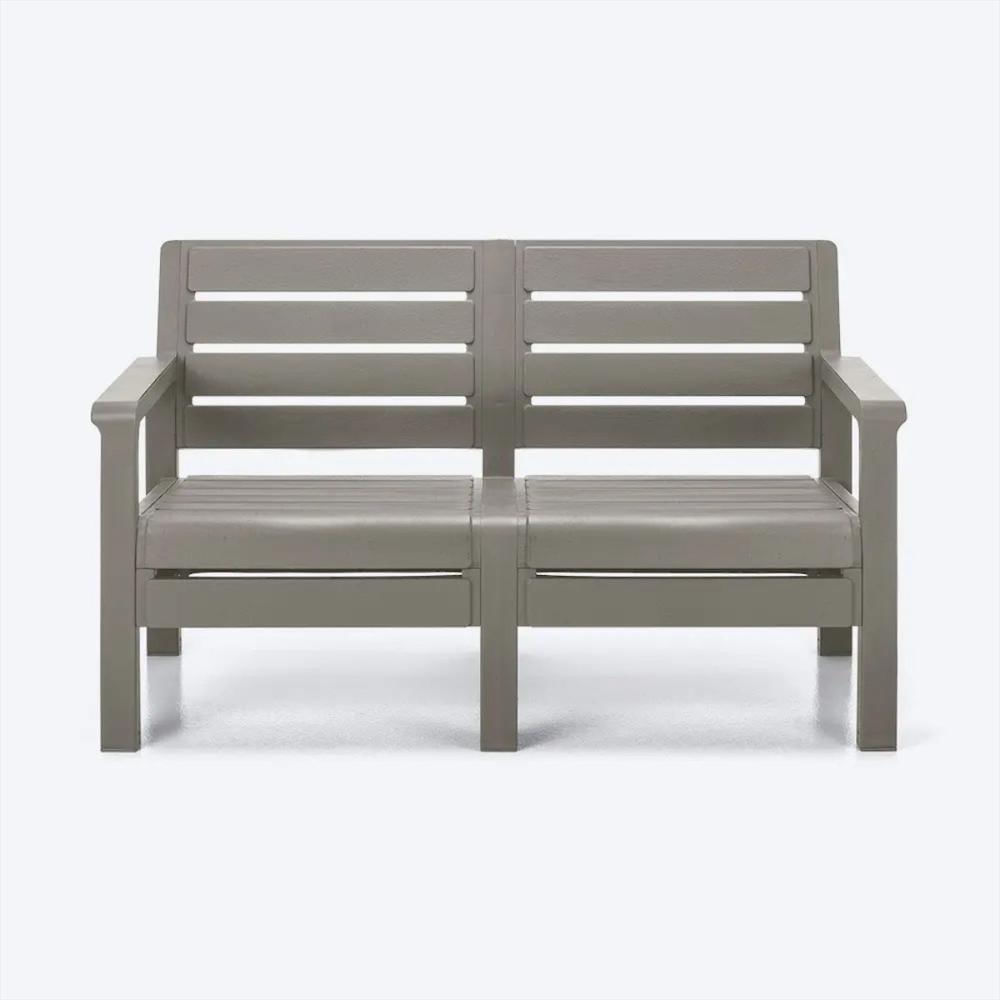 Juego De Sala En Plastico Para Exteriores De Sofá Doble Puesto Mas Mesa Rectangular Color Gris Oscuro img #2