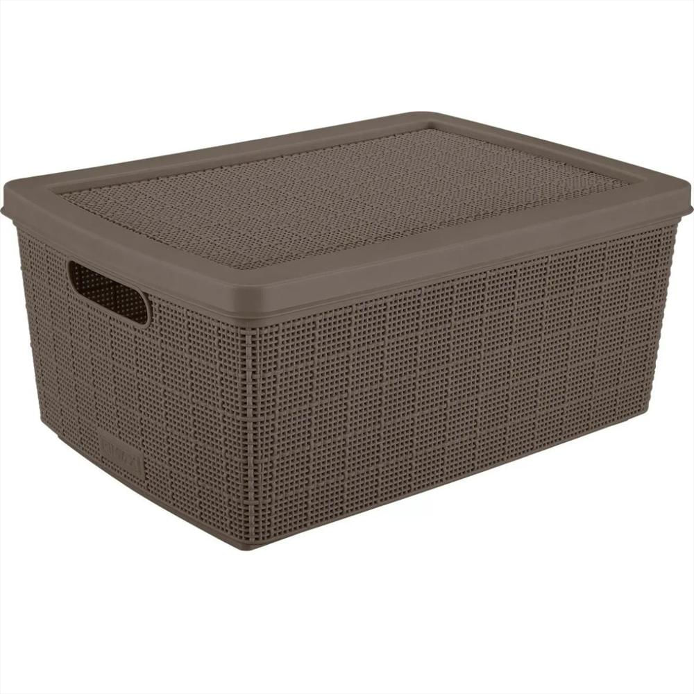 Canasta Rectangular En Plastico Con Tapa Y Manijas Laterales Multiusos 13.5 Litros Color Marron img #1