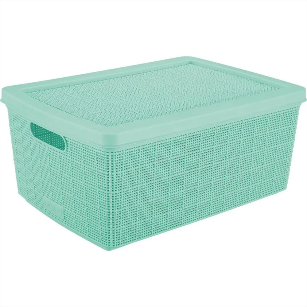 Canasta Rectangular En Plastico Con Tapa Y Manijas Laterales Multiusos 13.5 Litros Color Celeste img #1