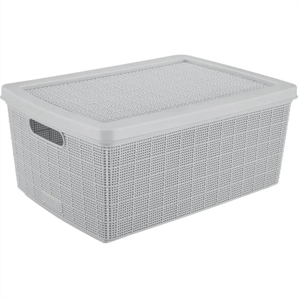 Canasta Rectangular En Plastico Con Tapa Y Manijas Laterales Multiusos 13.5 Litros Color Gris img #1