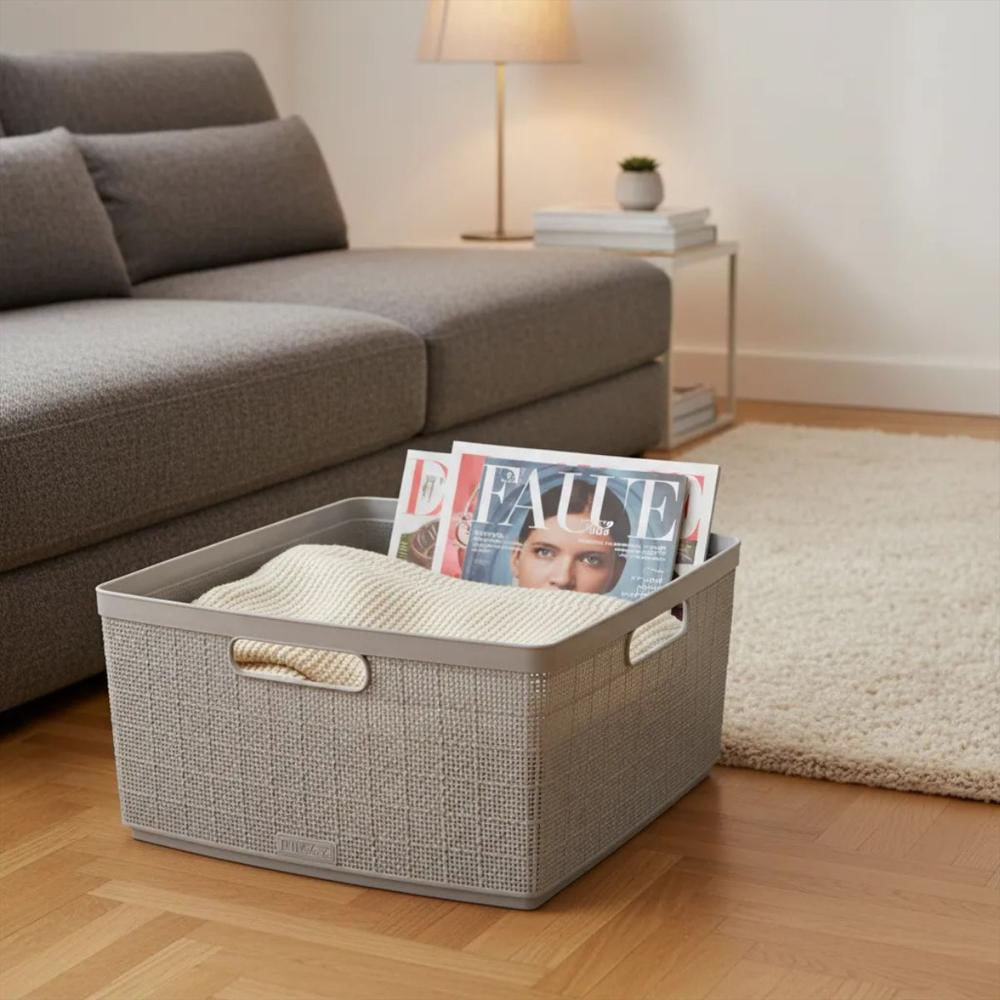Canasta Rectangular En Plastico Multiusos Con Manijas Laterales 30 Litros Color Gris img #2