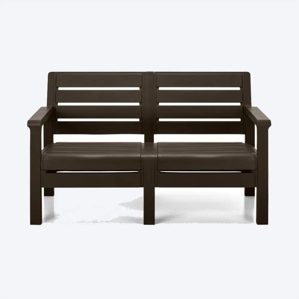 Juego De Sala En Plastico Para Exteriores De Sofá Doble Puesto Mas Mesa Rectangular Color Marron Oscuro img #2