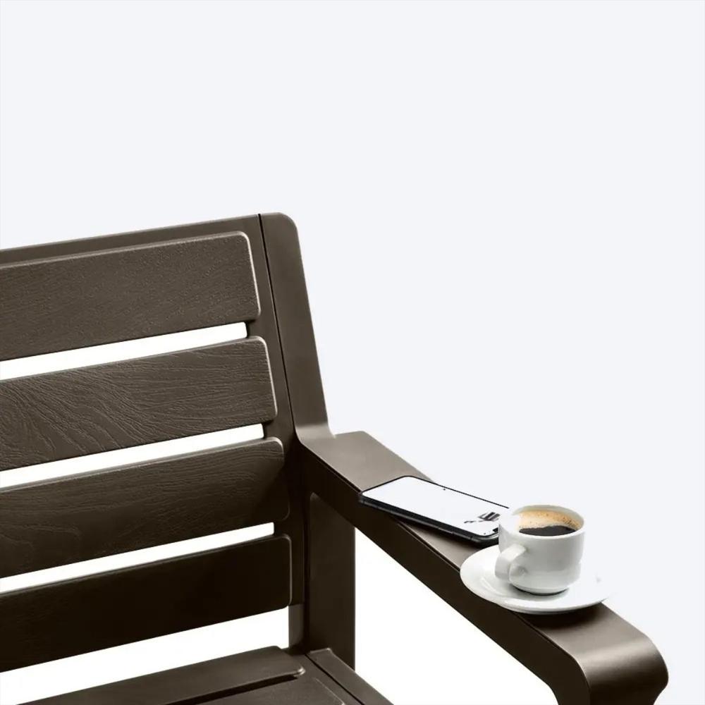 Juego De Sala En Plastico Para Exteriores De Sofá Doble Puesto Mas Mesa Rectangular Color Marron Oscuro img #4