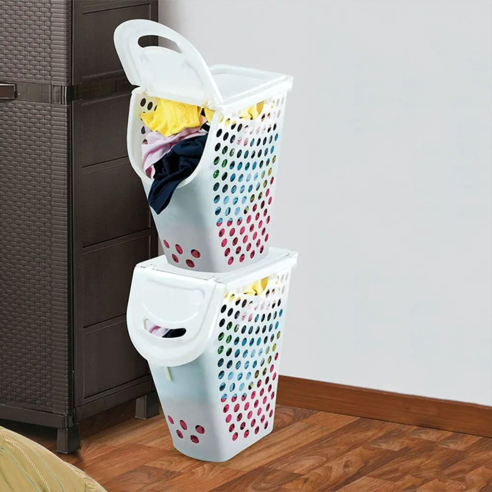 Cesta Apilable Con Maijas En Plástico 51 L 48 X 57 Cm Multiuso Color Blanco img #4