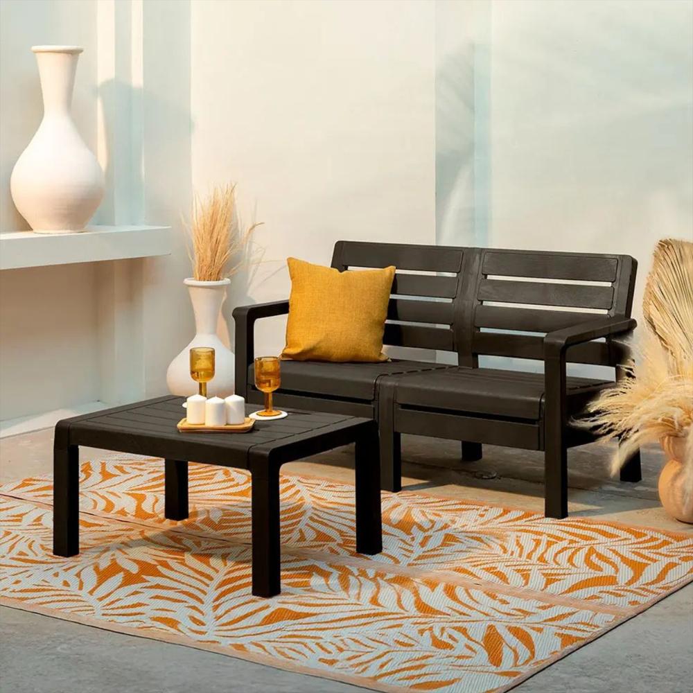 Juego De Sala En Plastico Para Exteriores De Sofá Doble Puesto Mas Mesa Rectangular Color Marron Oscuro img #5