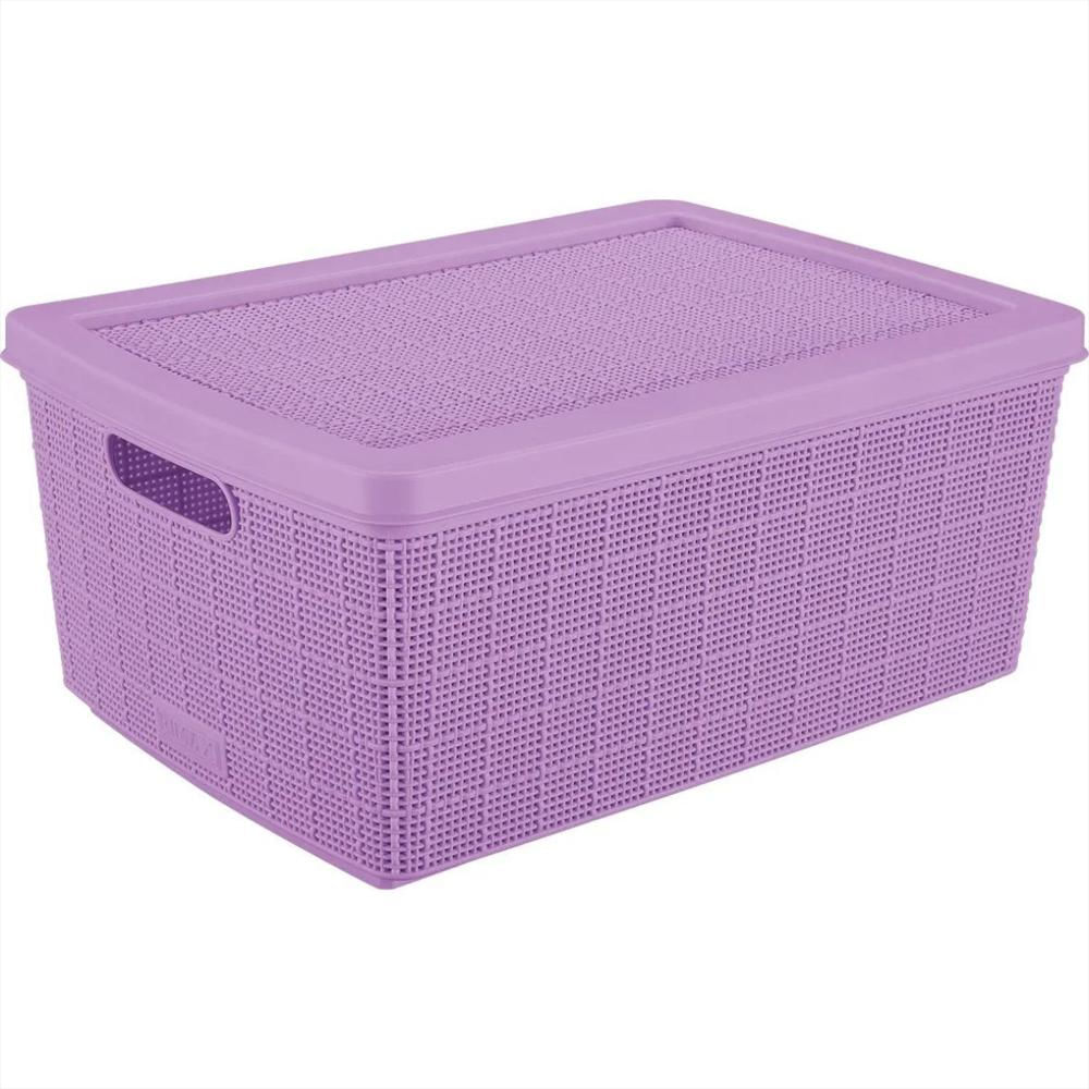 Canasta Rectangular En Plastico Con Tapa Y Manijas Laterales Multiusos 13.5 Litros Color Lila img #1