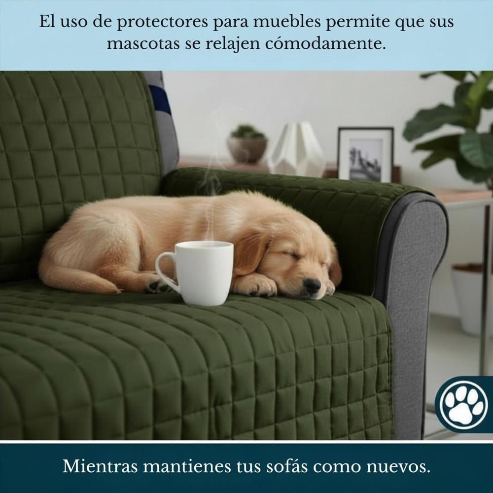 Protector De Sofá Acolchado Doble Faz A Cuadros Verde Gris 3 Puestos Mindy img #2