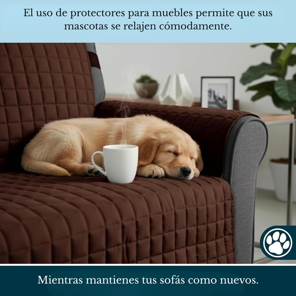 Protector De Sofá Acolchado Doble Faz A Cuadros Café Camel 3 Puestos Mindy img #2