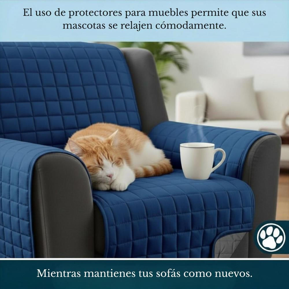 Protector De Sofá Acolchado Doble Faz A Cuadros Azul Oscuro Gris 1 Puesto Mindy img #2