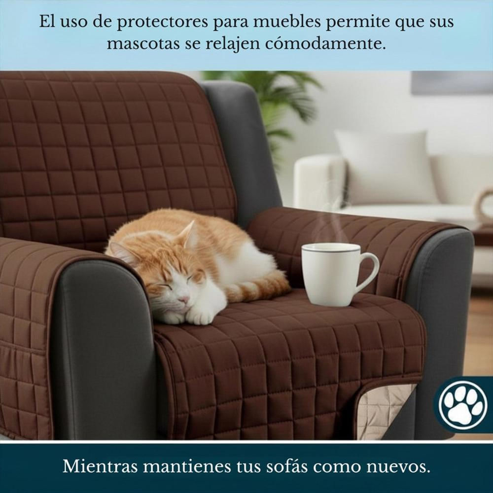 Protector De Sofá Acolchado Doble Faz A Cuadros Café Camel 1 Puesto Mindy img #2