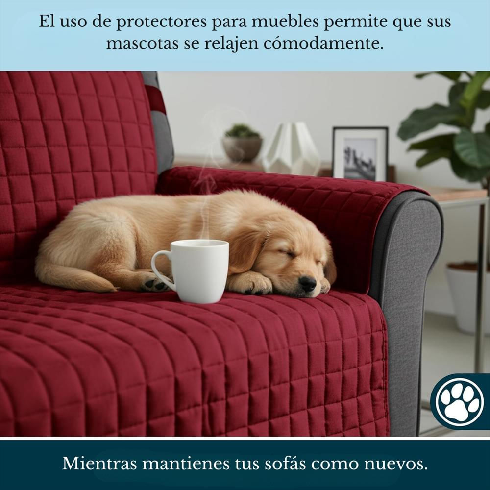 Protector De Sofá Acolchado Doble Faz A Cuadros Vino Tinto Camel 2 Puestos Mindy img #2