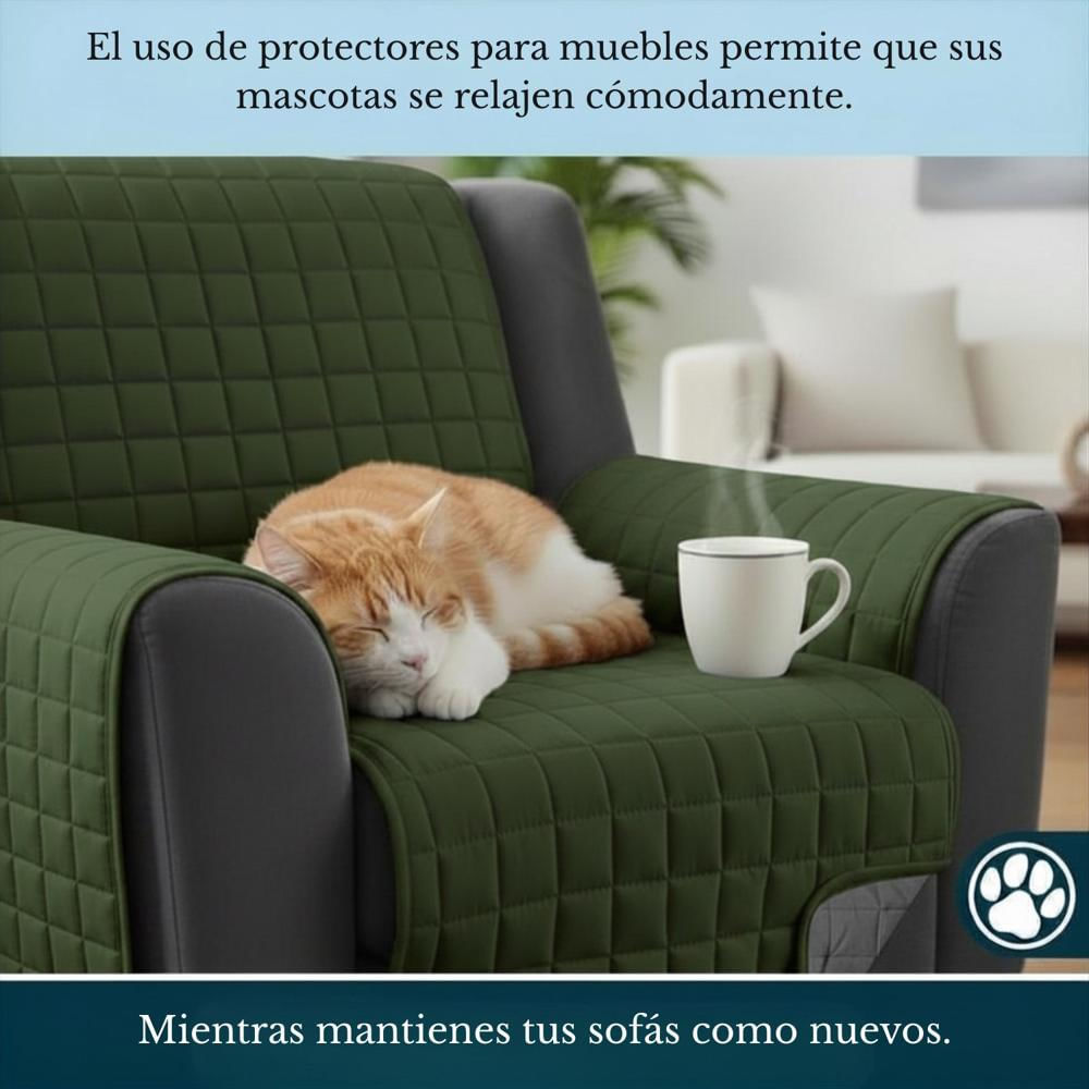Protector De Sofá Acolchado Doble Faz A Cuadros Verde Gris 1 Puesto Mindy img #2