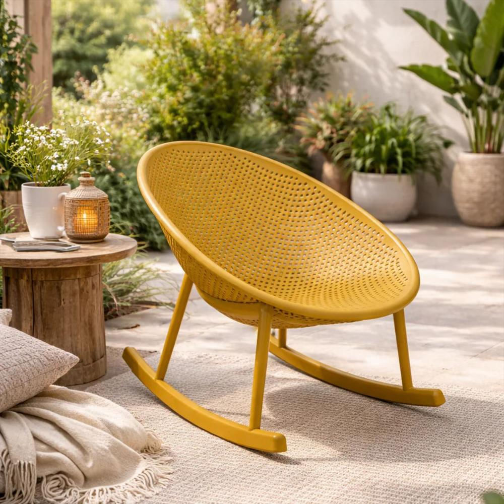 Silla Mecedora Con Espaldar Curvo Microperforado En Polipropileno Color Mostaza img #3