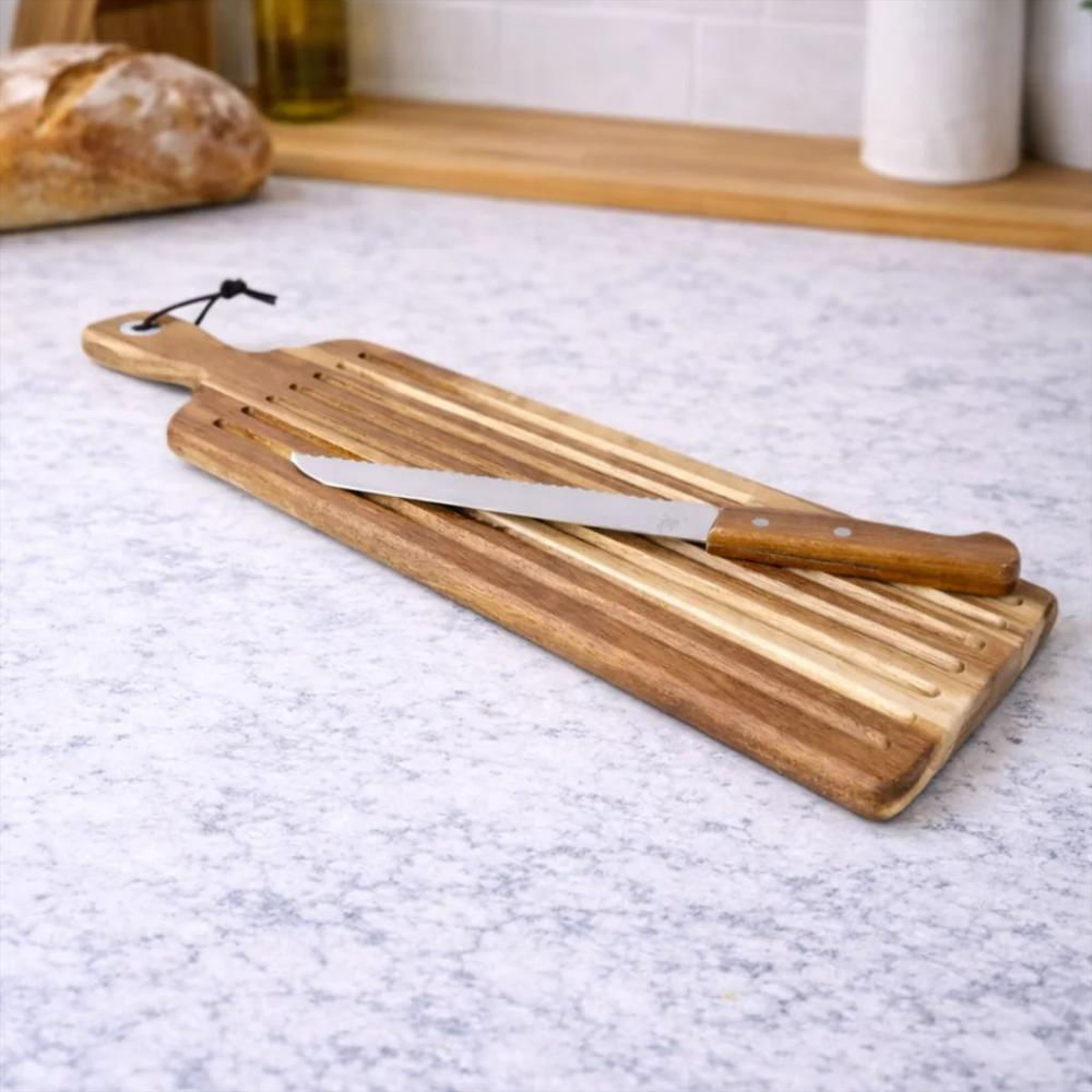 Tabla De Madera Para Pan Con Cuchillo En Acero Inoxidable Con Mango En Acacia img #2