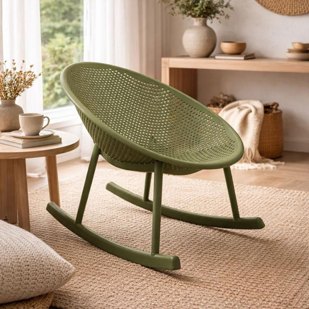 Silla Mecedora Con Espaldar Curvo Microperforado En Polipropileno Color Verde img #3