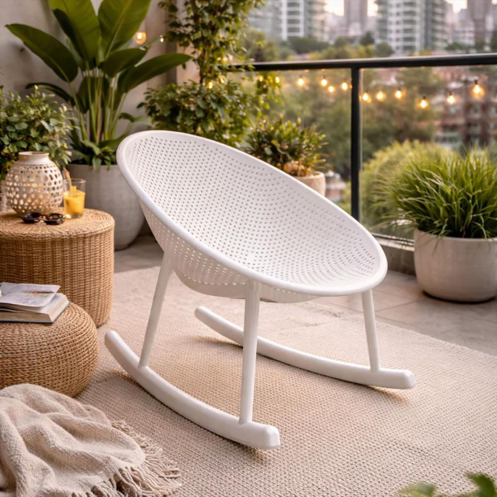 Silla Mecedora Con Espaldar Curvo Microperforado En Polipropileno Color Blanco img #3