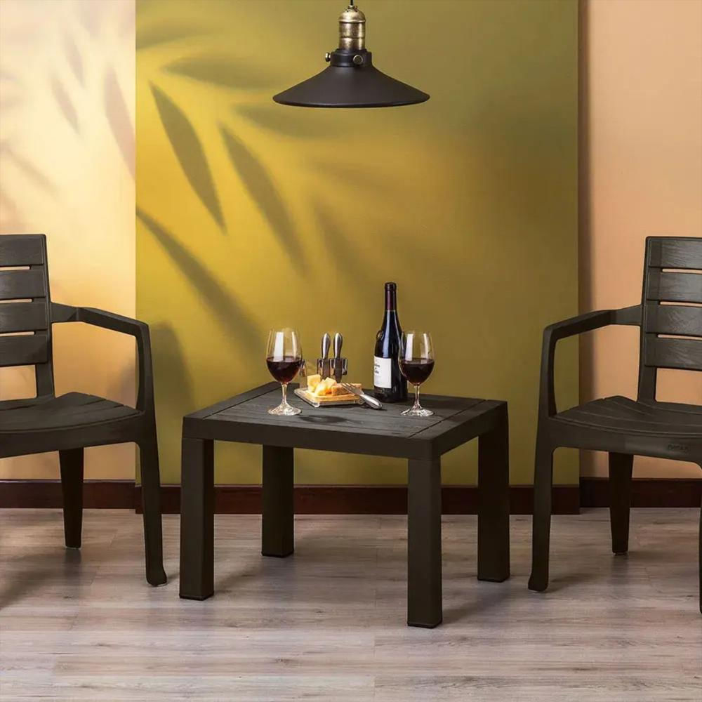 Juego De Comedor En Plastico Para Exteriores De 1 Mesa Rectangular Mas 2 Silla Con Apoyabrazos Color Wengue img #3