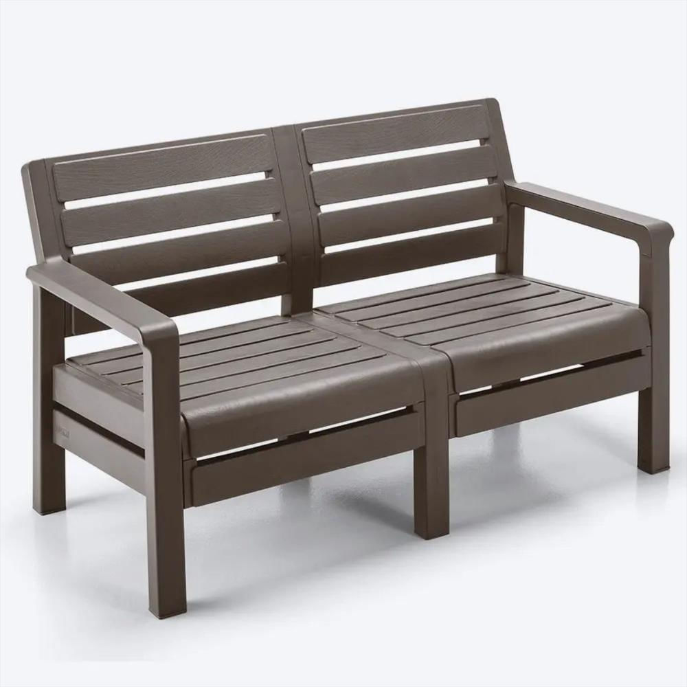 Juego De Sala En Plastico Para Exteriores De Sofá Doble Puesto Mas Mesa Rectangular Color Mocca img #2