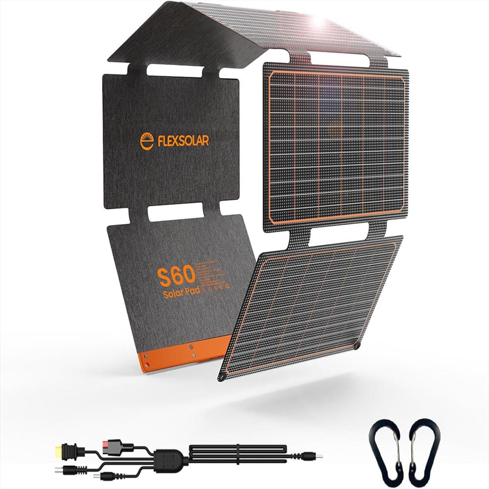 Cargador Solar Flexsolar 60W Panel Con 3 Puertos Carga Rápida Usb Tipo C Puerto Dc img #1