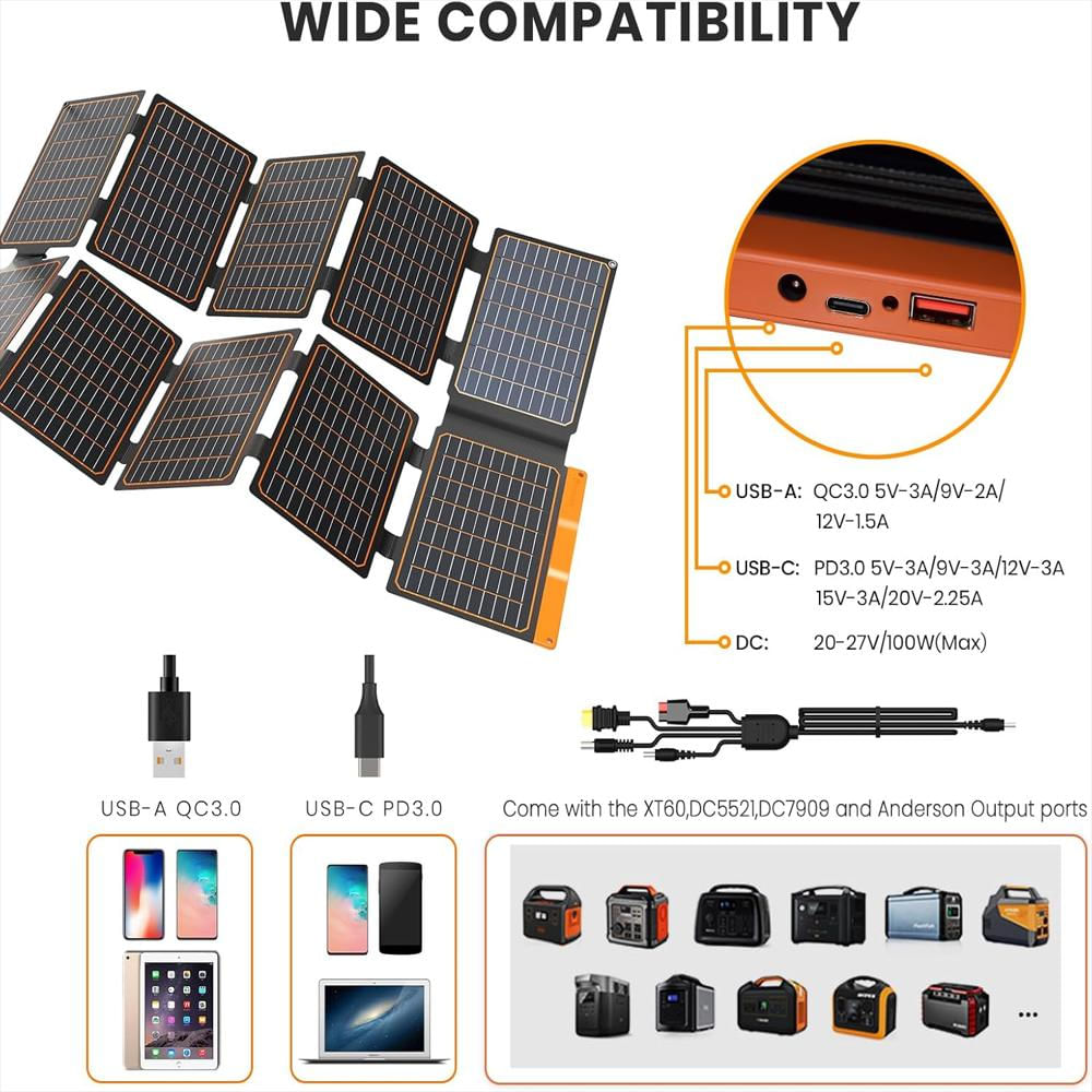 Cargador Solar Flexsolar De 100W Panel Carga Rápida Y Liviano Usb Tipo C Y Puerto Dc Con Adaptadores img #2