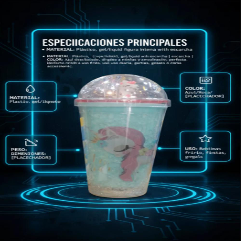 Vaso Acrílico Reutilizable Con Diseño De Unicornio img #2