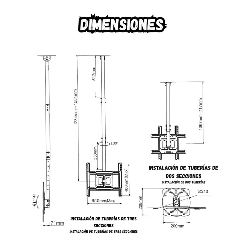 Soporte Base De Techo Para Tv De 32 A 75 Pulgadas Ajustable img #4
