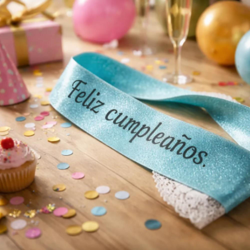 Banda Corporal Feliz Cumpleaños Azul Claro img #3