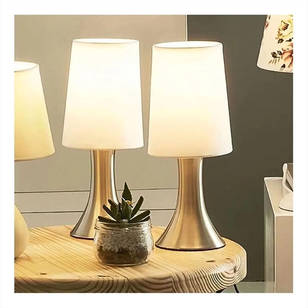 Juego De 2 Lámparas Mesa De Noche Luz Led Rosca E27 Color Blanco img #3
