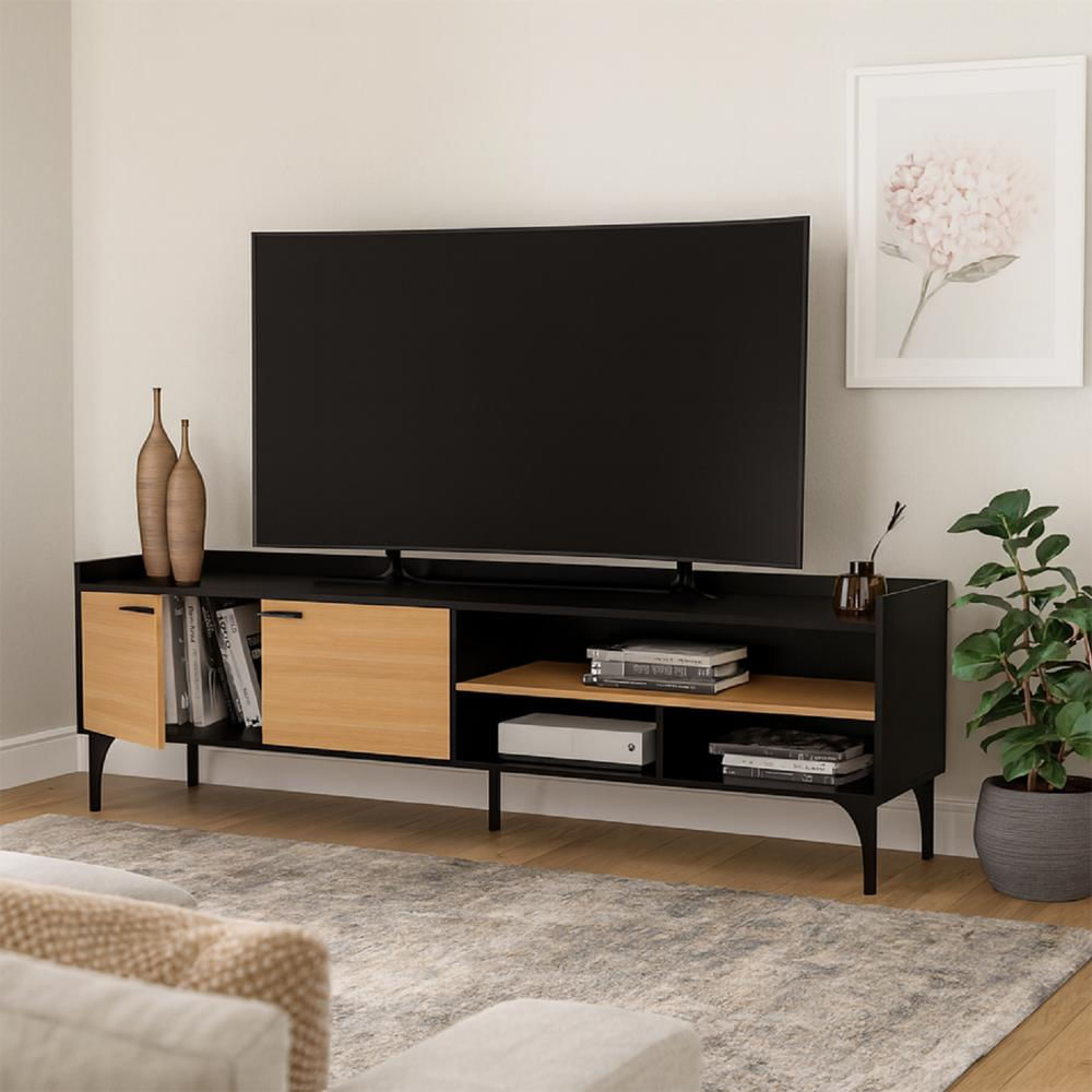 Mesa Style Para Tv 77 pulgadas 55X180x30cm Negro/Madera img #1