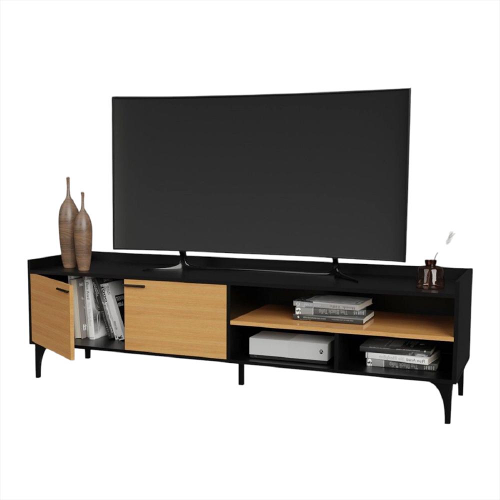 Mesa Style Para Tv 77 pulgadas 55X180x30cm Negro/Madera img #3
