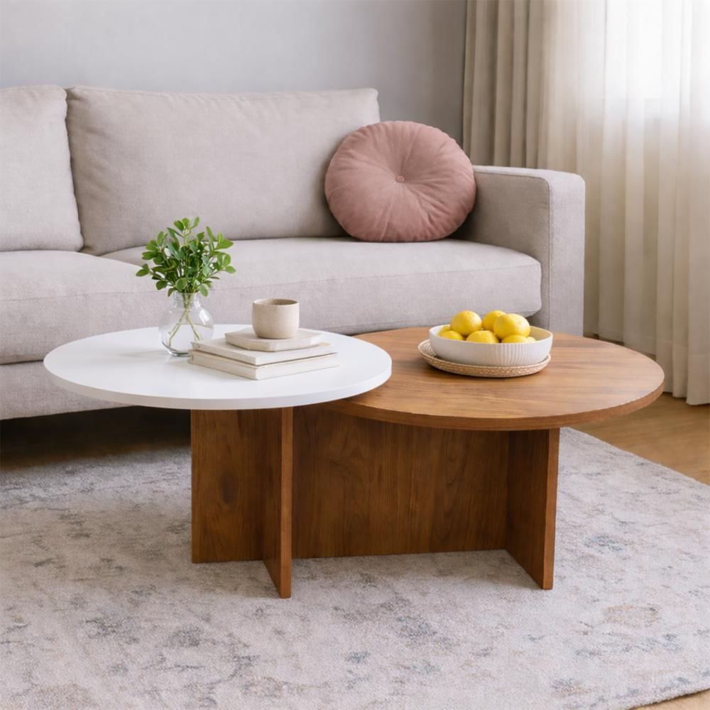 Mesa De Centro Doble Superficie Fiji 40X100x60 Cm Madera Blanco img #1
