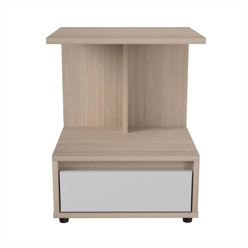 Mesa De Noche Arena Y Blanco 40X52cm Con Un Cajón Y Con Un Compartimiento img #1