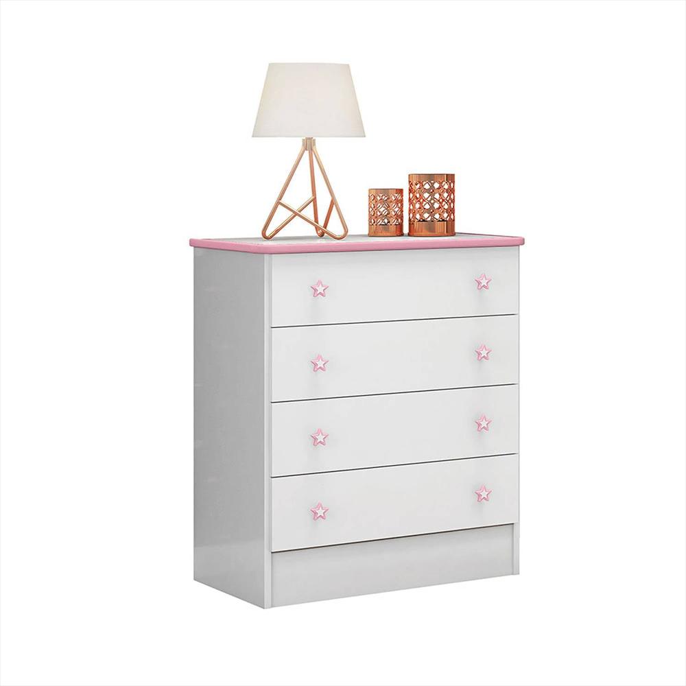 Cómoda Sarena Blanco Y Rosado 64X79cm De Cuatro Hileras Con Cuatro Cajones img #1