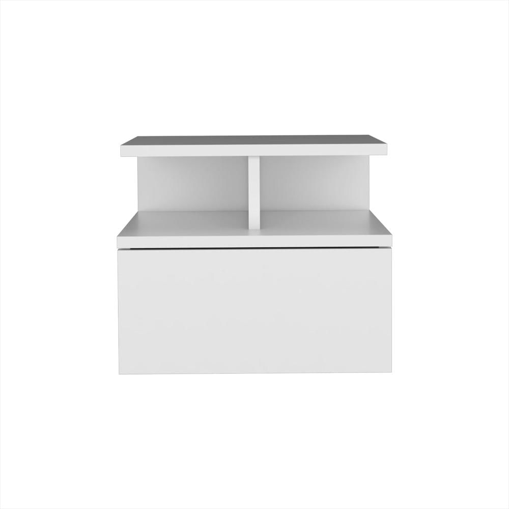 Mesa De Noche Flotante Blanco 36X30cm Con Un Cajón Y Con Un Compartimiento img #1