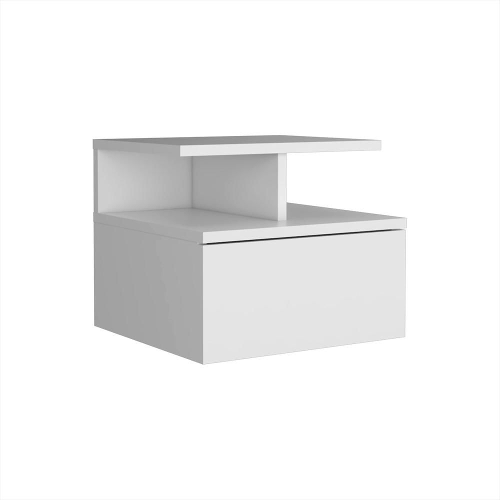 Mesa De Noche Flotante Blanco 36X30cm Con Un Cajón Y Con Un Compartimiento img #2