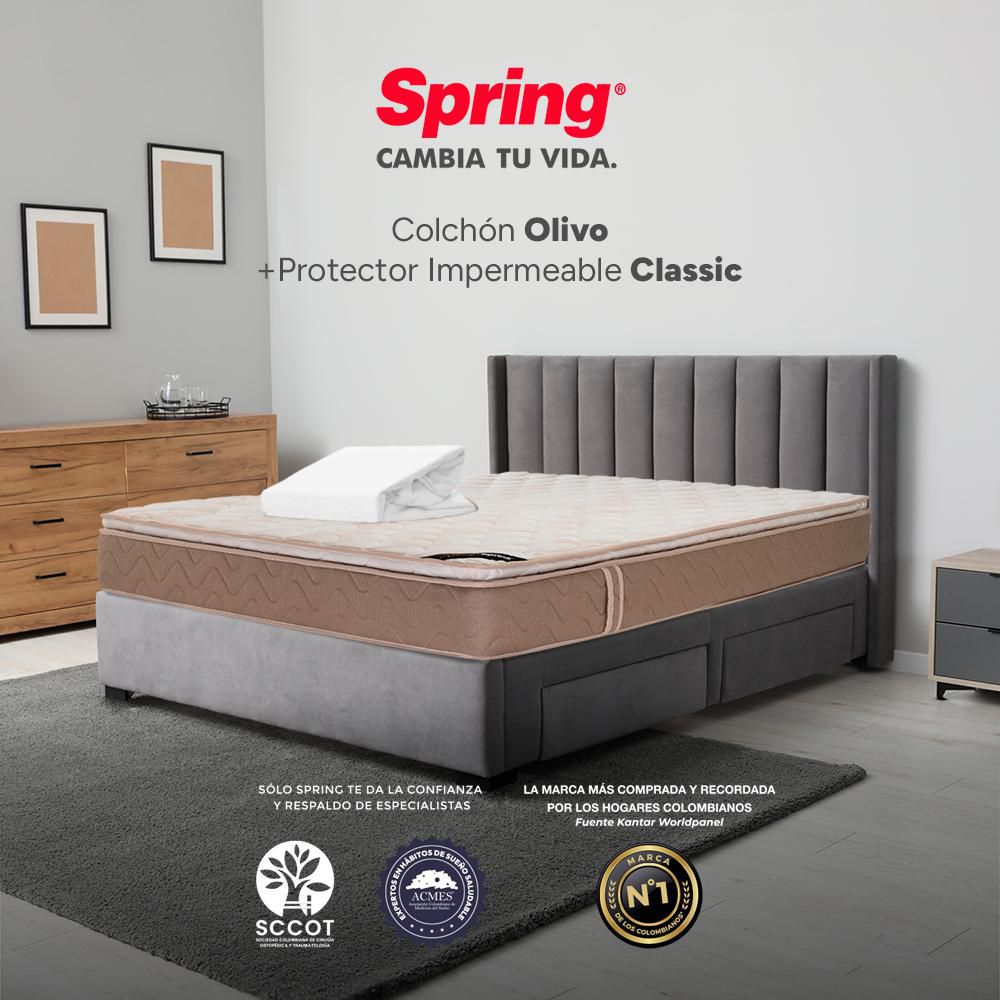 Colchón SPRING Doble (140 x 190 cm) COL OLIVO+PROT CLASSIC IMP 140X190 Resortado Semifirme img #2