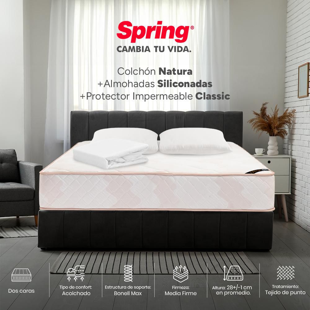 Colchón SPRING King (200 x 200 cm) COL NATURA+SET ALM SIL+PROT CLASSIC IMP Resortado Semifirme img #1