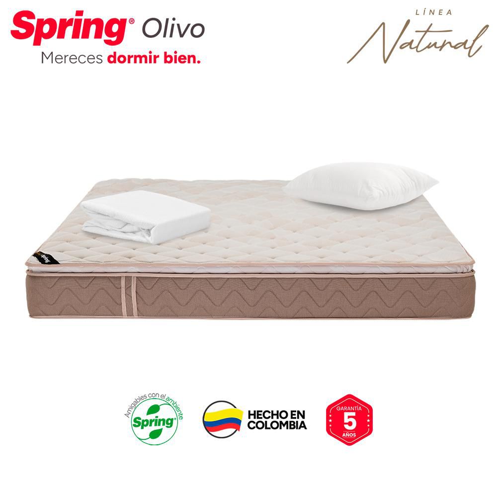 Colchón SPRING Semidoble (120 x 190 cm) COL OLIVO+SET ALM SIL+PROT CLASSIC IMP Resortado Semifirme img #6