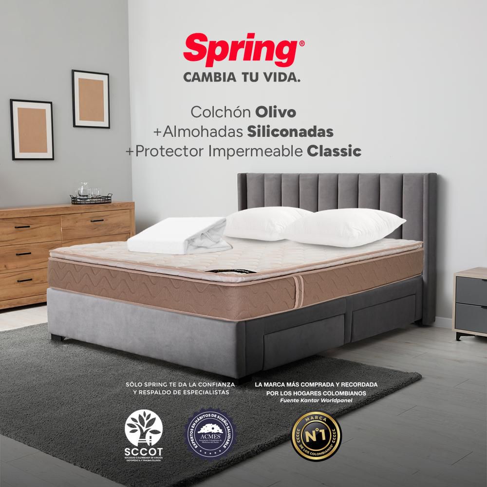 Colchón SPRING Doble (140 x 190 cm) COL OLIVO+SET ALM SIL+PROT CLASSIC IMP Resortado Semifirme img #2