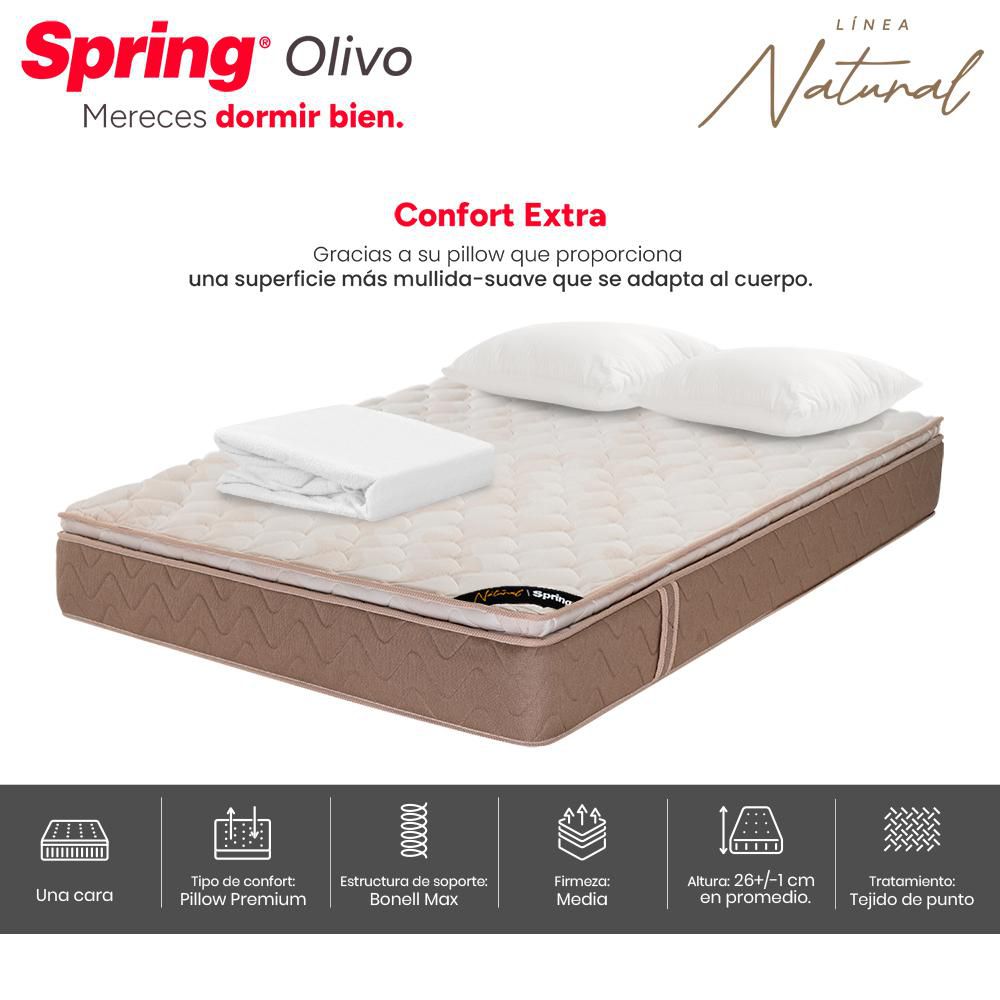 Colchón SPRING Doble (140 x 190 cm) COL OLIVO+SET ALM SIL+PROT CLASSIC IMP Resortado Semifirme img #3