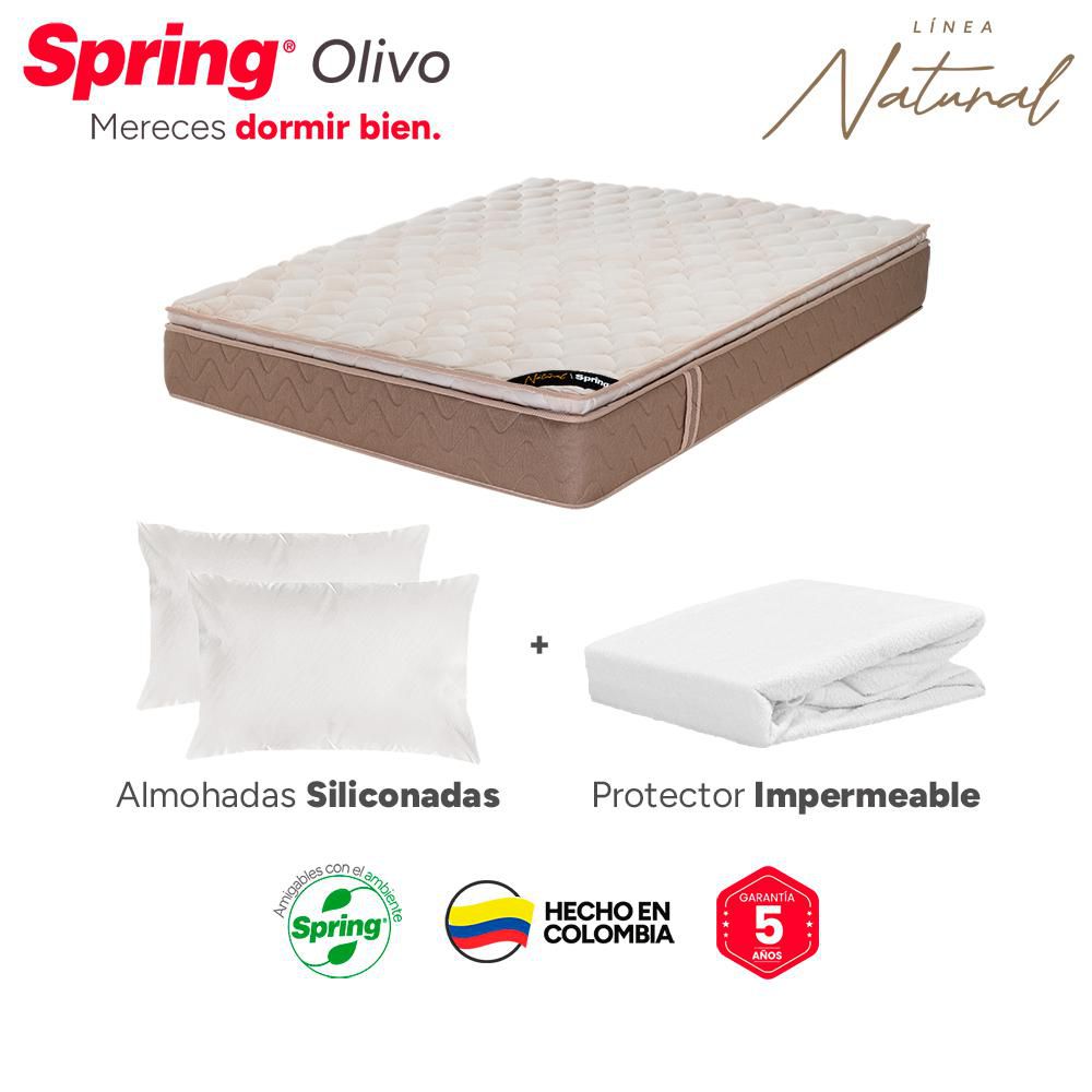 Colchón SPRING Doble (140 x 190 cm) COL OLIVO+SET ALM SIL+PROT CLASSIC IMP Resortado Semifirme img #7