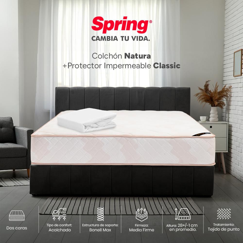 Colchón SPRING Doble (140 x 190 cm) NATURA 140 + PROT Resortado Semifirme img #1