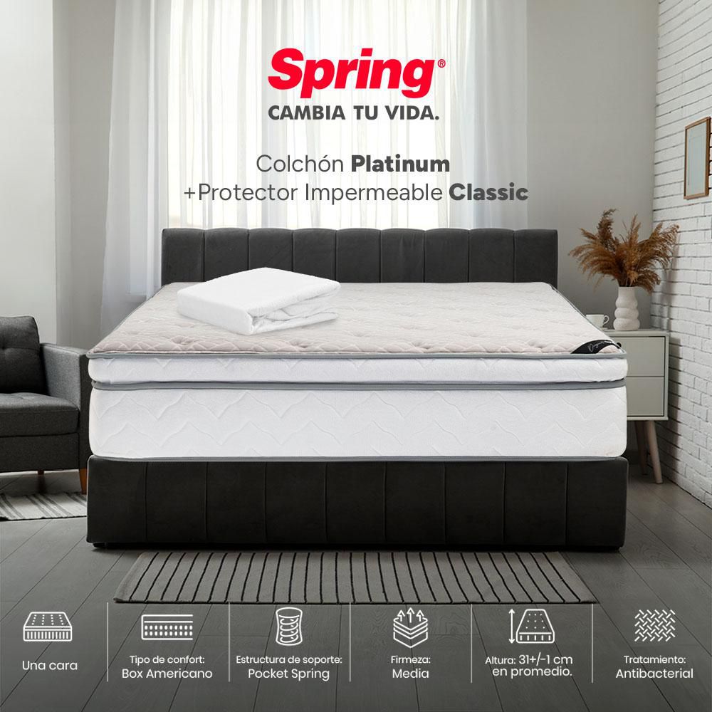Colchón SPRING Queen (160 x 190 cm) PLATINO 160 + PROT Resortado Semifirme img #1